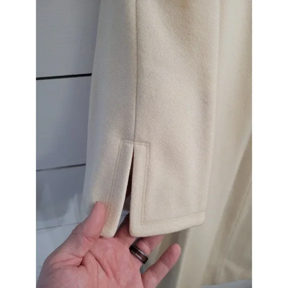 Vintage The Travelaire Cream Wool Button Split Cuff Union Made Dress Coat Sz 16 - Picture 13 of 16